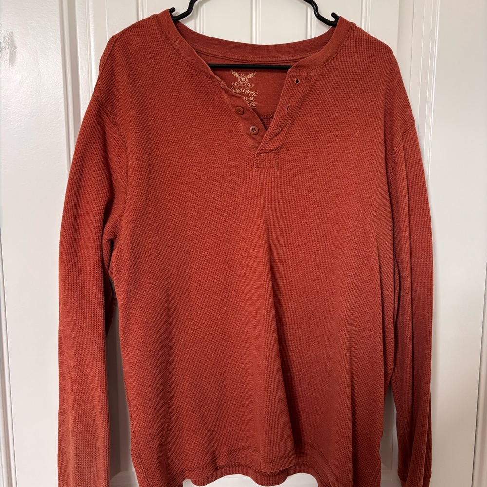 Rust Waffle Knit Long Sleeve Shirt
